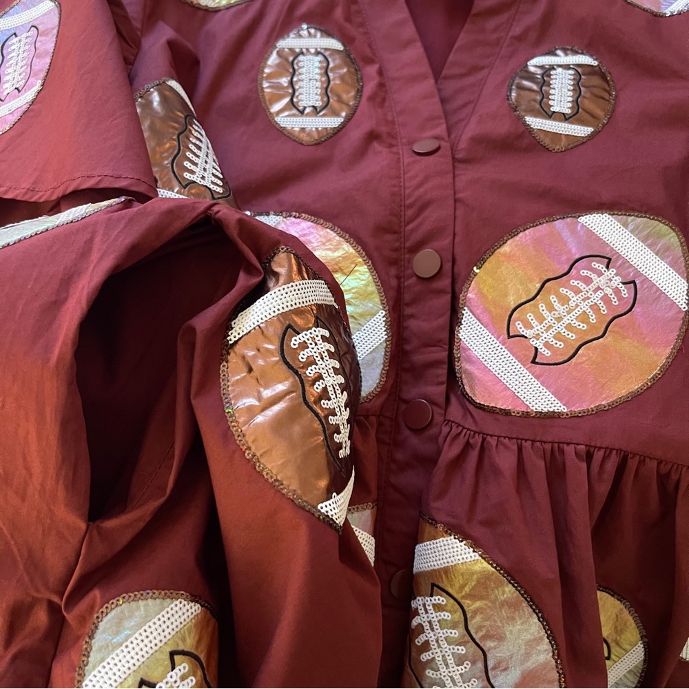 Queen of Sparkles Maroon Iridescent Football Romper Small - Picture 10 of 11